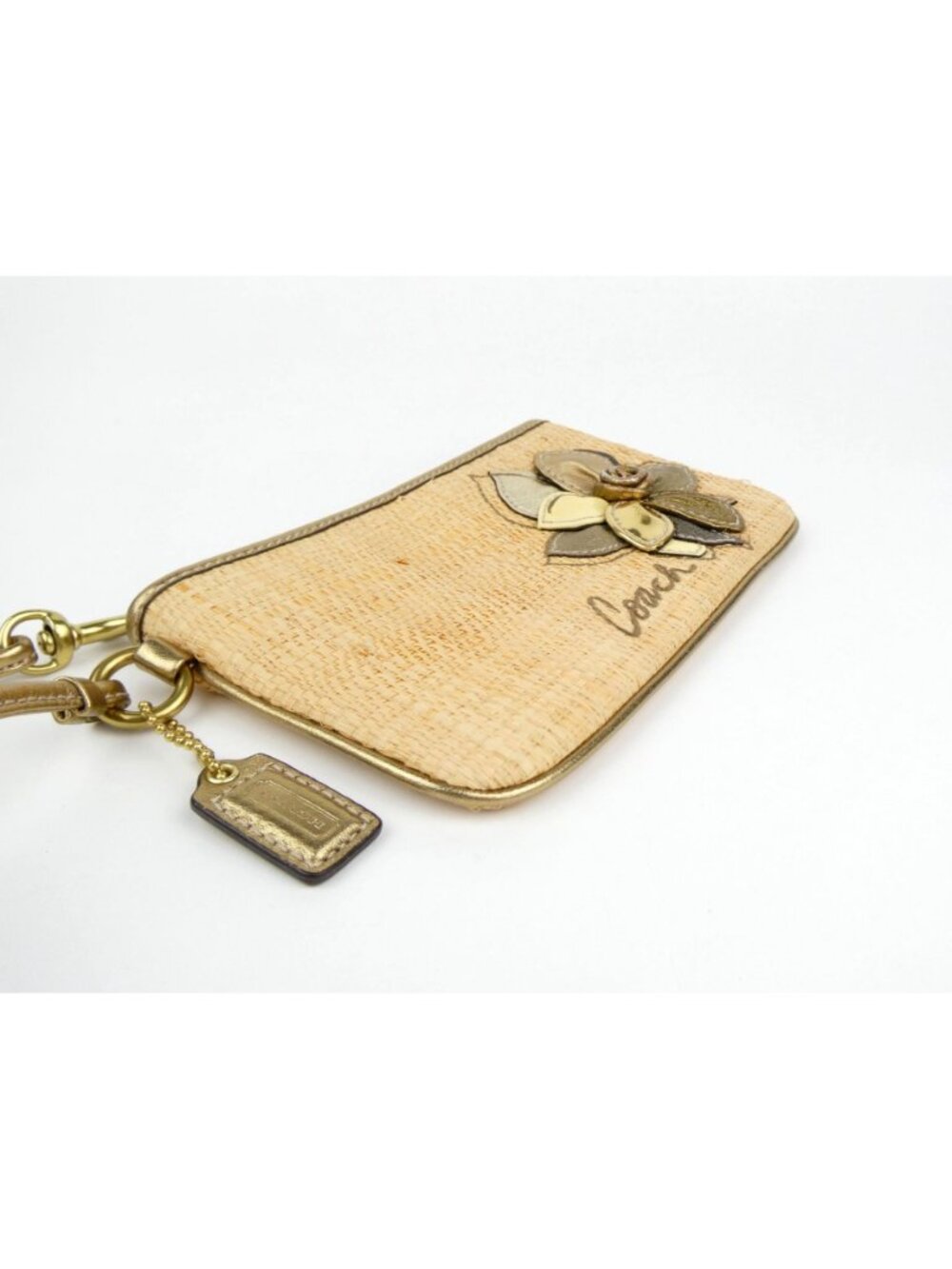 Coach Vintage Woven Straw Floral Applique Wristlet - Picture 3 of 12